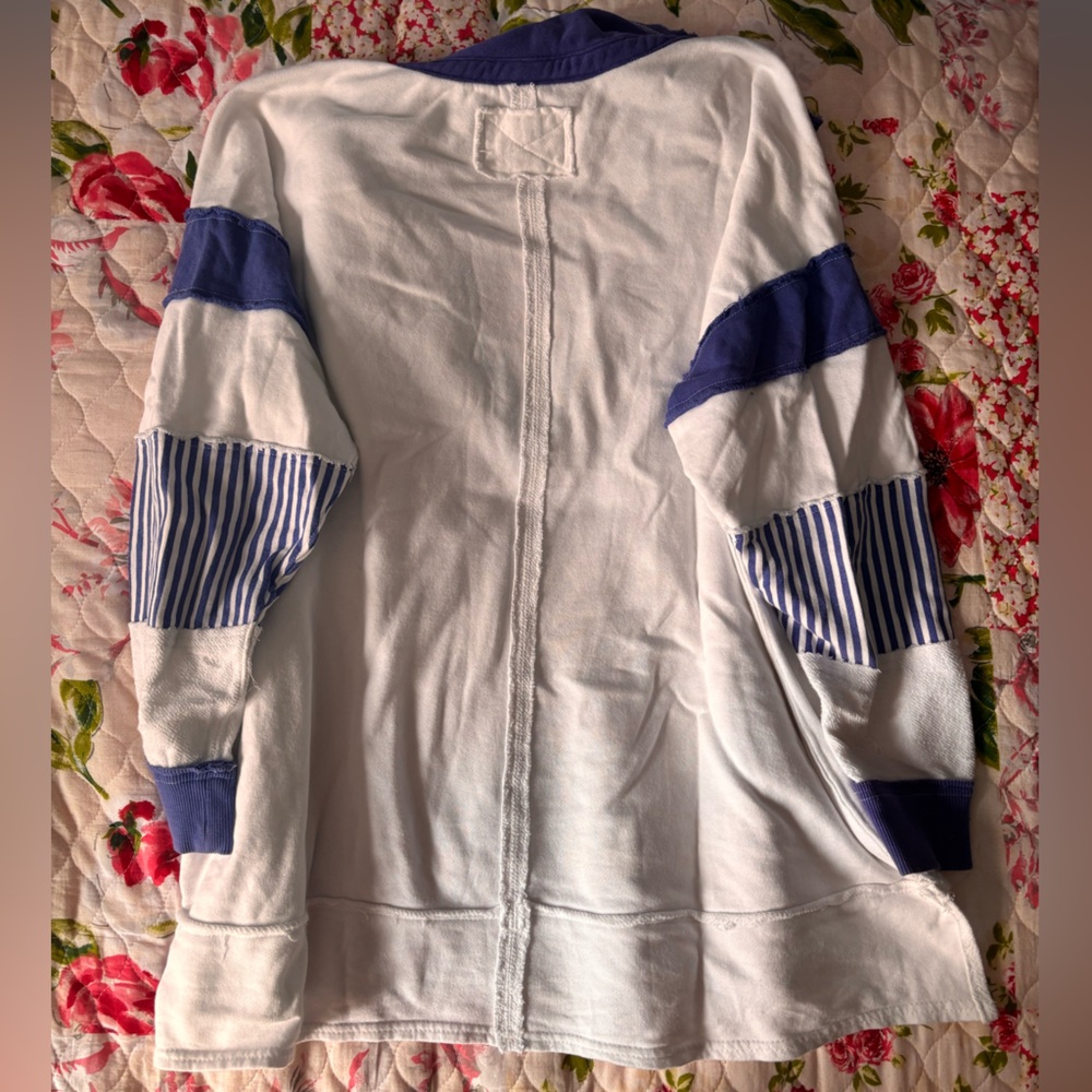 Free People We the Free Clean Prep Polo White Blue Sailor Pullover Sweater - Picture 7 of 11